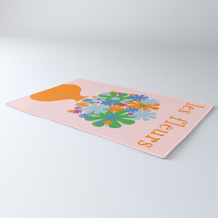 Flowers in Vase Les Fleurs Cheerful Retro Minimal Still Life Pink Tangerine Rug Gallery Image 3