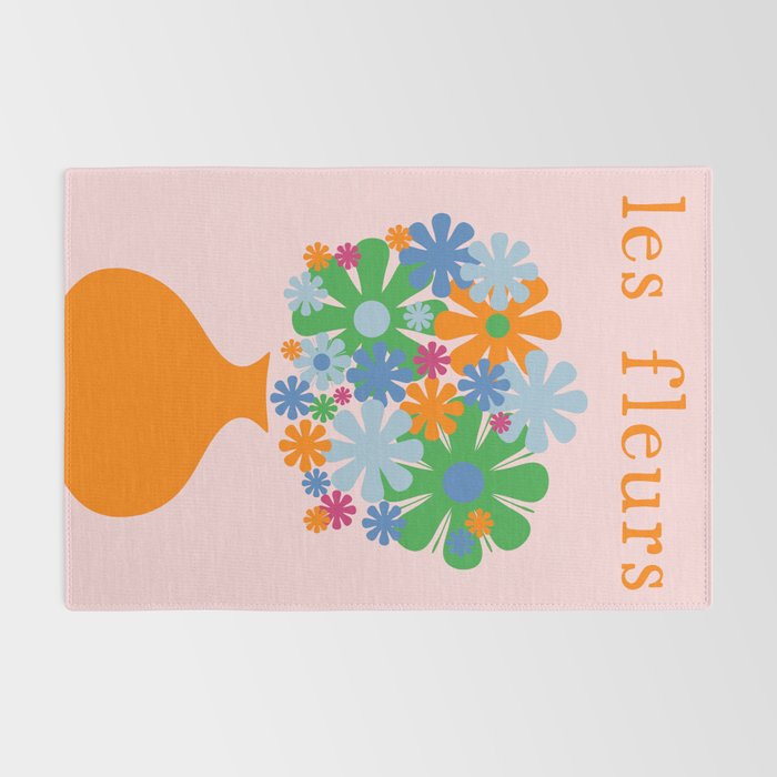Flowers in Vase Les Fleurs Cheerful Retro Minimal Still Life Pink Tangerine Rug Gallery Image 2