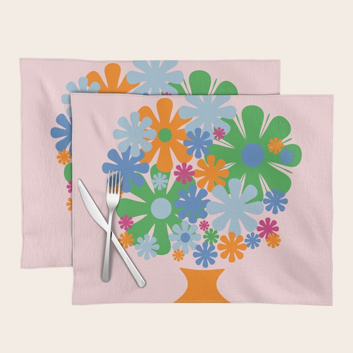 Flowers in Vase Les Fleurs Cheerful Retro Minimal Still Life Pink Tangerine Placemat Gallery Image 1