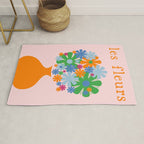 Flowers in Vase Les Fleurs Cheerful Retro Minimal Still Life Pink Tangerine Rug Gallery Image 1
