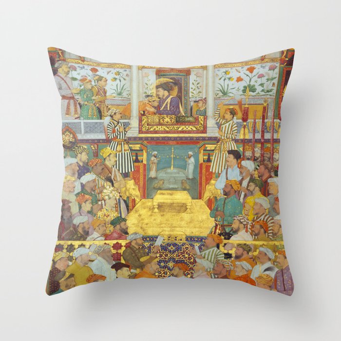 The accession of Shah Jahan by Bichitr, Indian Mughal Art Throw Pillow Gallery Image 6