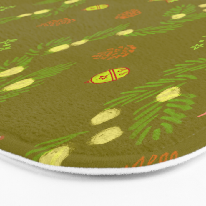 Whimsical Tiny Toys & Pine Branches in Green Bath Mat Gallery Image 3