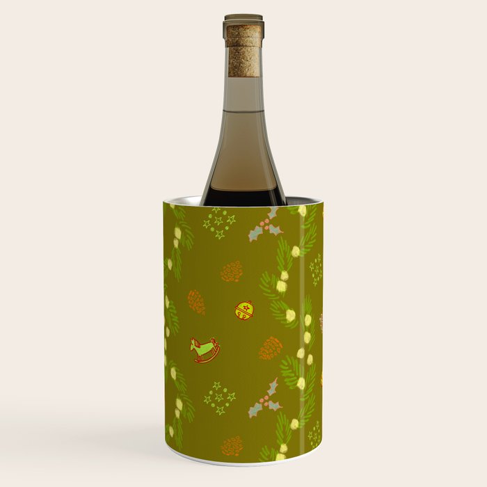 Whimsical Tiny Toys & Pine Branches in Green Wine Chiller Gallery Image 1