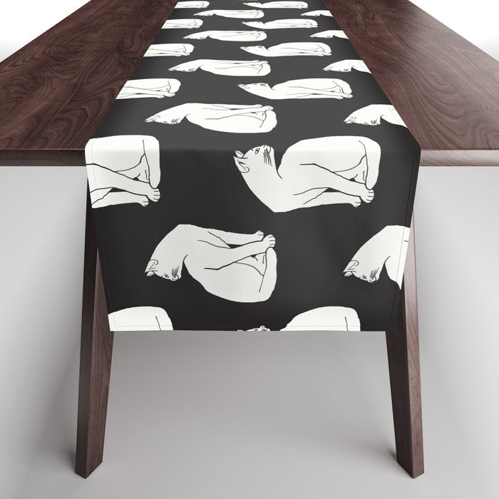 White Cat On Black Table Runner Gallery Image 1