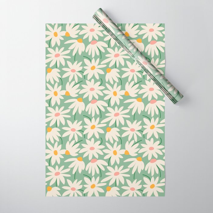 Spring daisies - green Wrapping Paper Gallery Image 1