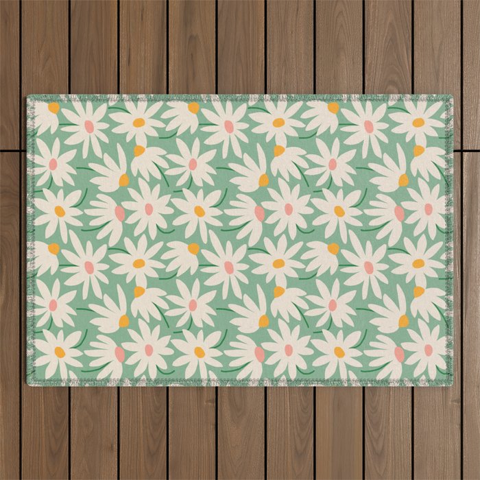 Spring daisies - green Outdoor Rug Gallery Image 1