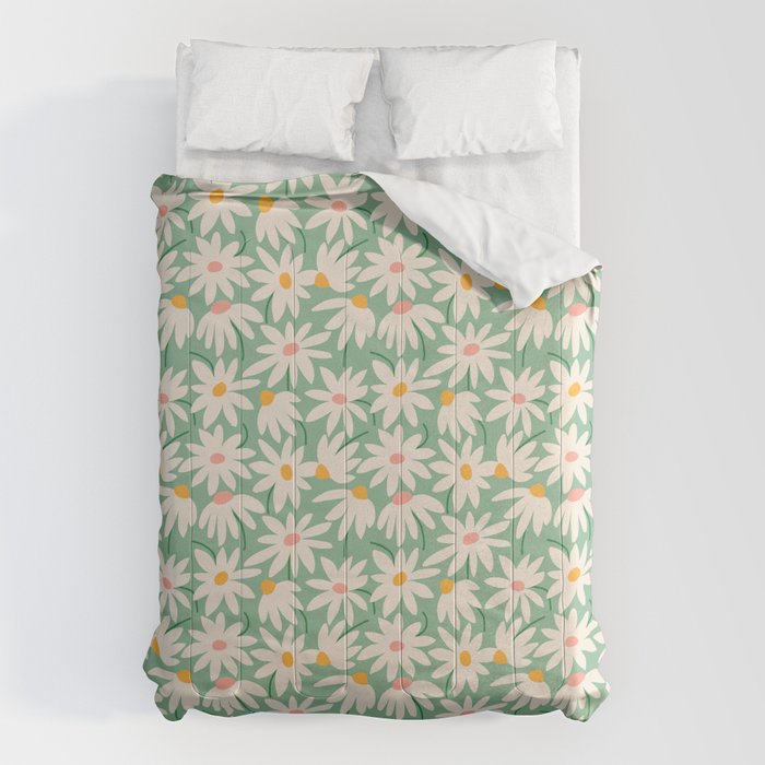 Spring daisies - green Comforter Gallery Image 1