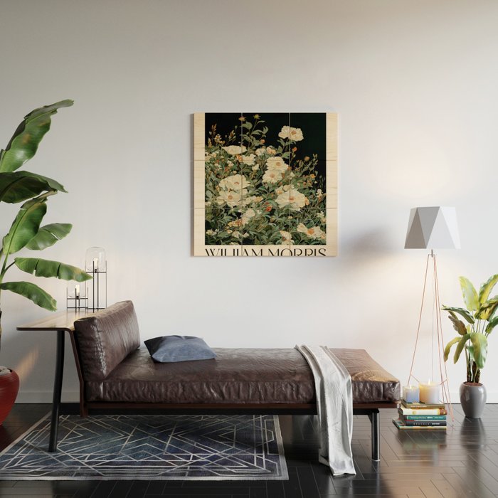 William Morris sage green Autumn Floral Print Art Nouveau maximalist wall art fall Flower Poster Wood Wall Art Gallery Image 2