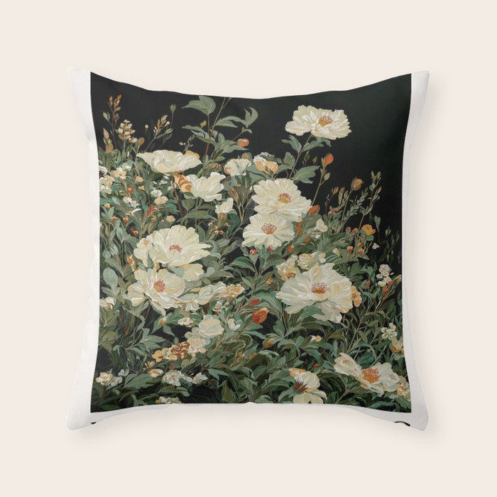 William Morris sage green Autumn Floral Print Art Nouveau maximalist wall art fall Flower Poster Throw Pillow Gallery Image 6