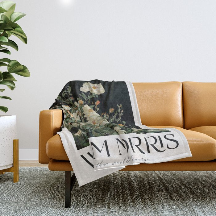 William Morris sage green Autumn Floral Print Art Nouveau maximalist wall art fall Flower Poster Throw Blanket Gallery Image 1