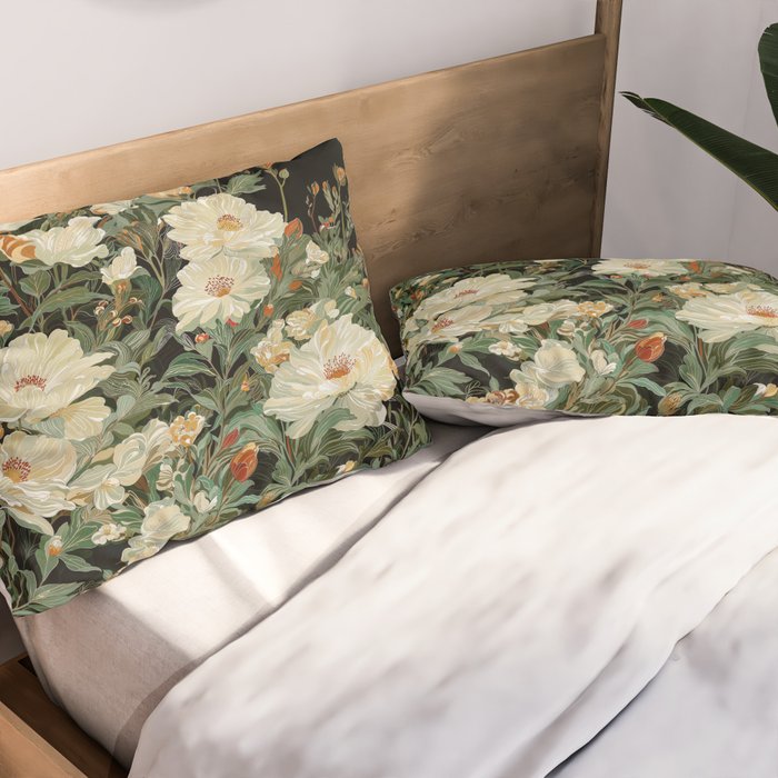 William Morris sage green Autumn Floral Print Art Nouveau maximalist wall art fall Flower Poster Pillow Sham Gallery Image 2