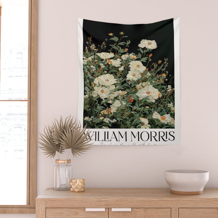 William Morris sage green Autumn Floral Print Art Nouveau maximalist wall art fall Flower Poster Wall Tapestry Gallery Image 2