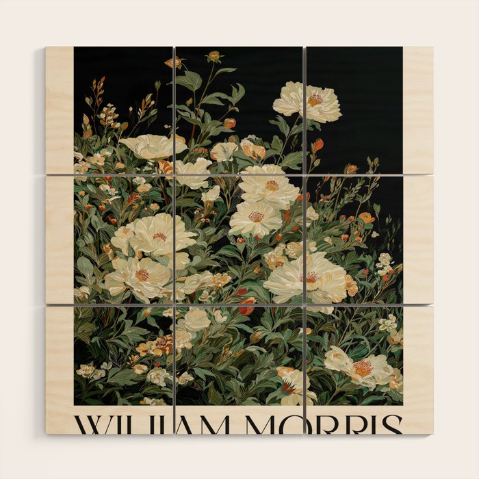 William Morris sage green Autumn Floral Print Art Nouveau maximalist wall art fall Flower Poster Wood Wall Art Gallery Image 1