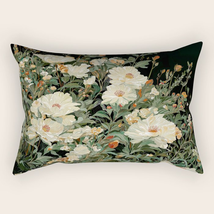 William Morris sage green Autumn Floral Print Art Nouveau maximalist wall art fall Flower Poster Rectangular Pillow Gallery Image 1