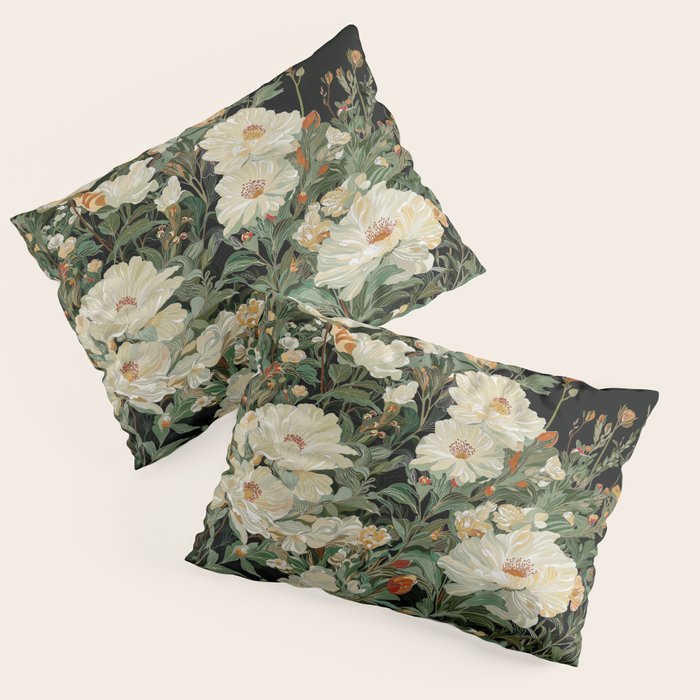 William Morris sage green Autumn Floral Print Art Nouveau maximalist wall art fall Flower Poster Pillow Sham Gallery Image 1