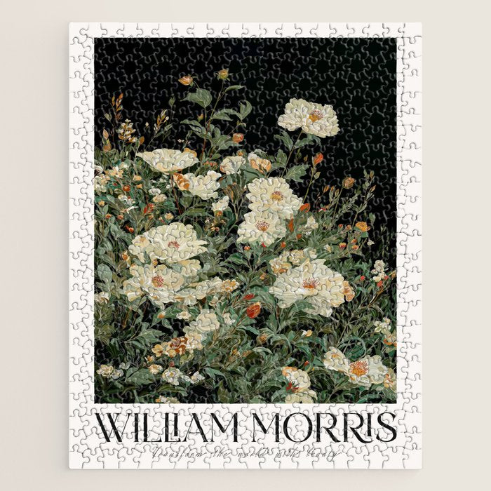 William Morris sage green Autumn Floral Print Art Nouveau maximalist wall art fall Flower Poster Jigsaw Puzzle Gallery Image 1