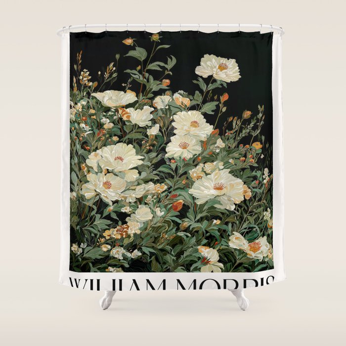 William Morris sage green Autumn Floral Print Art Nouveau maximalist wall art fall Flower Poster Shower Curtain Gallery Image 1