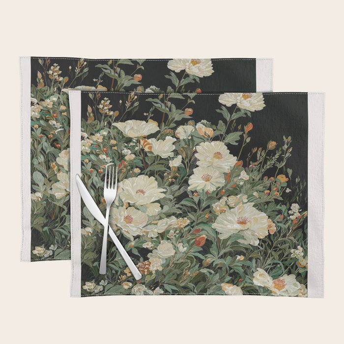 William Morris sage green Autumn Floral Print Art Nouveau maximalist wall art fall Flower Poster Placemat Gallery Image 1