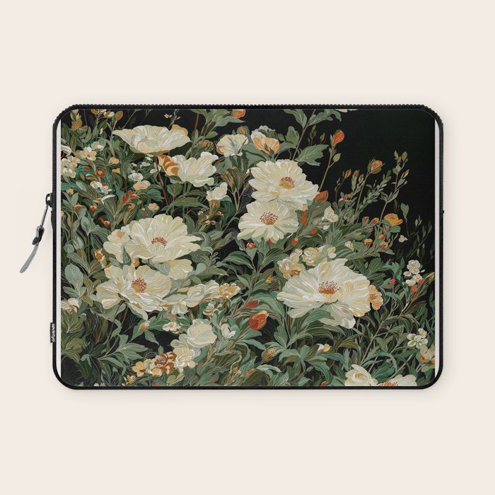 William Morris sage green Autumn Floral Print Art Nouveau maximalist wall art fall Flower Poster Laptop Sleeve Gallery Image 1