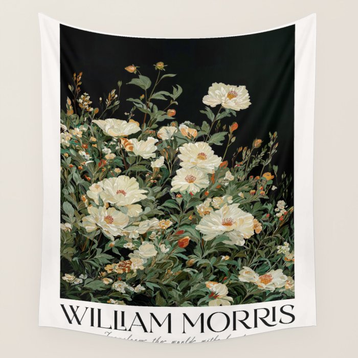 William Morris sage green Autumn Floral Print Art Nouveau maximalist wall art fall Flower Poster Wall Tapestry Gallery Image 4