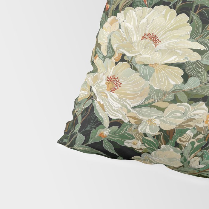 William Morris sage green Autumn Floral Print Art Nouveau maximalist wall art fall Flower Poster Pillow Sham Gallery Image 4