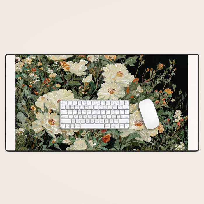 William Morris sage green Autumn Floral Print Art Nouveau maximalist wall art fall Flower Poster Desk Mat Gallery Image 1