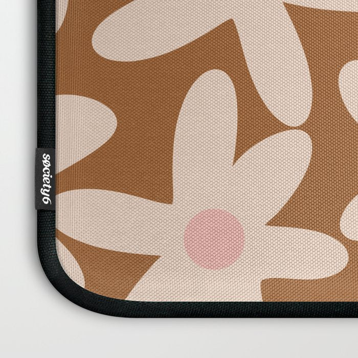 Daisy Time Retro Floral Pattern in Chocolate Brown and Blush Laptop Sleeve Gallery Image 3