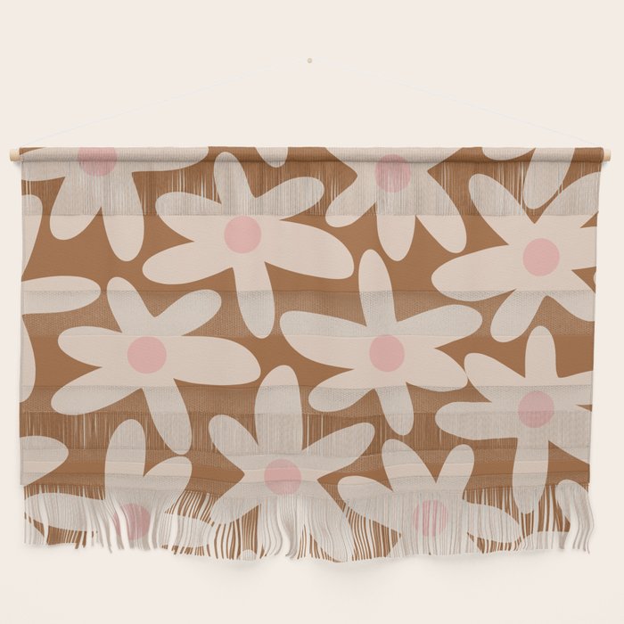 Daisy Time Retro Floral Pattern in Chocolate Brown and Blush Wall Hanging Gallery Image 1