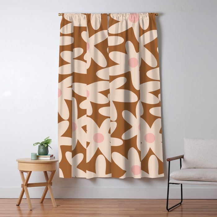 Daisy Time Retro Floral Pattern in Chocolate Brown and Blush Window Curtain Gallery Image 5