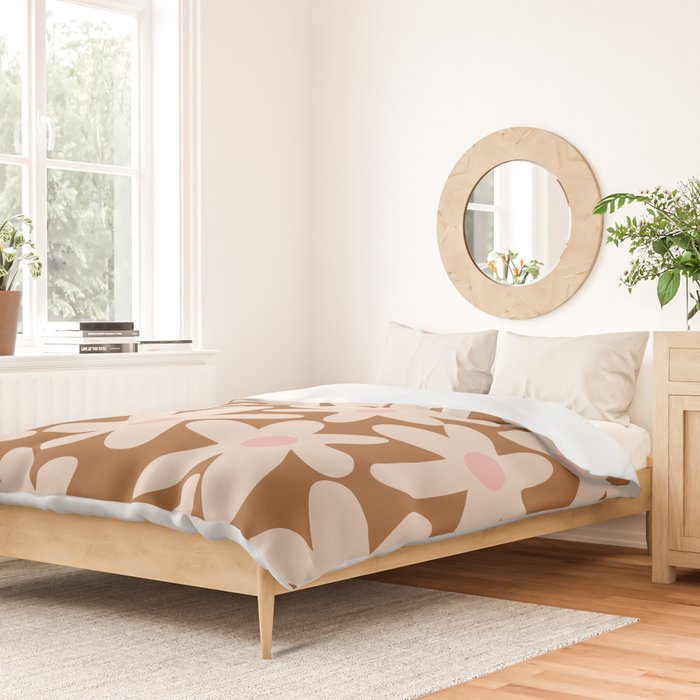 Daisy Time Retro Floral Pattern in Chocolate Brown and Blush Duvet Cover Gallery Image 2