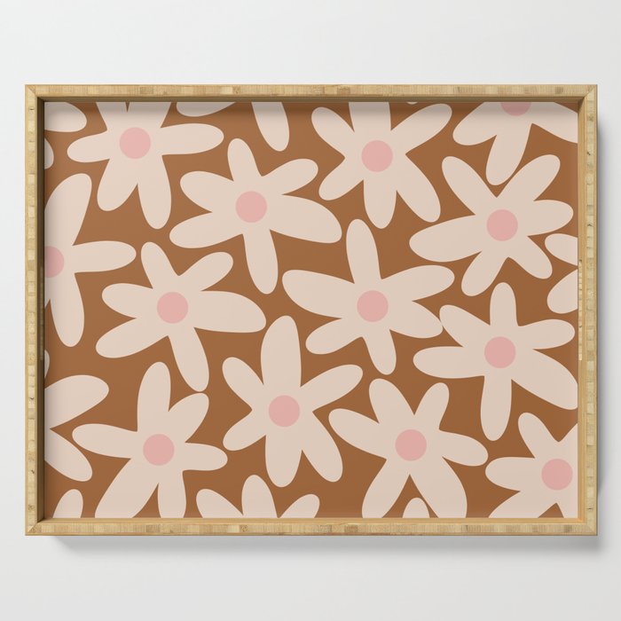 Daisy Time Retro Floral Pattern in Chocolate Brown and Blush Serving Tray Gallery Image 1