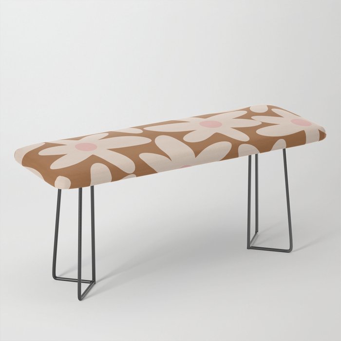 Daisy Time Retro Floral Pattern in Chocolate Brown and Blush Bench Gallery Image 1