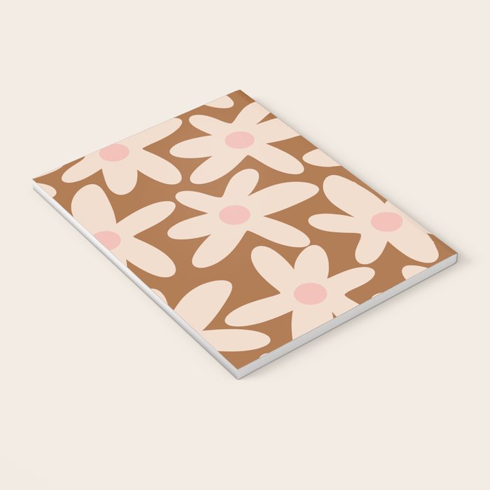 Daisy Time Retro Floral Pattern in Chocolate Brown and Blush Notebook Gallery Image 3