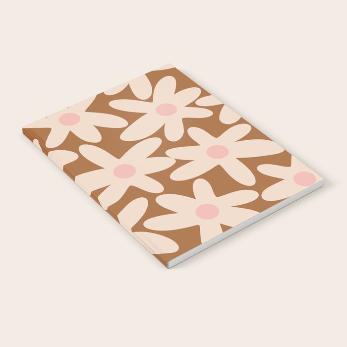 Daisy Time Retro Floral Pattern in Chocolate Brown and Blush Notebook Gallery Image 2