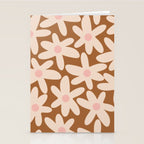 Daisy Time Retro Floral Pattern in Chocolate Brown and Blush Stationery Card Gallery Image 2