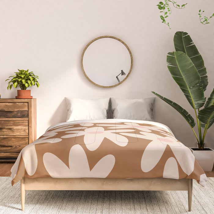 Daisy Time Retro Floral Pattern in Chocolate Brown and Blush Comforter Gallery Image 3