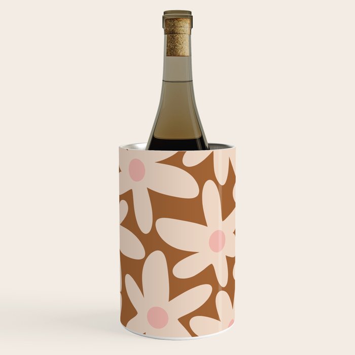 Daisy Time Retro Floral Pattern in Chocolate Brown and Blush Wine Chiller Gallery Image 1
