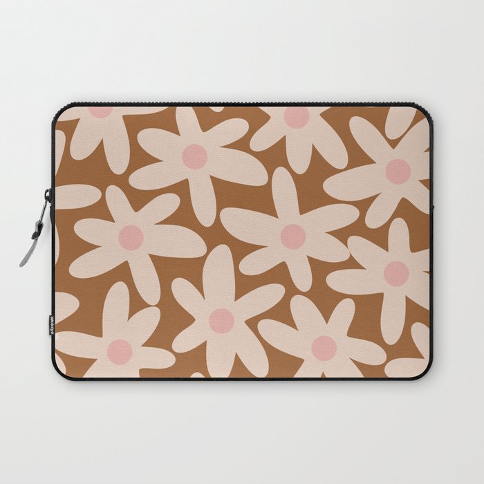 Daisy Time Retro Floral Pattern in Chocolate Brown and Blush Laptop Sleeve Gallery Image 1