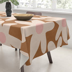 Daisy Time Retro Floral Pattern in Chocolate Brown and Blush Tablecloth Gallery Image 3