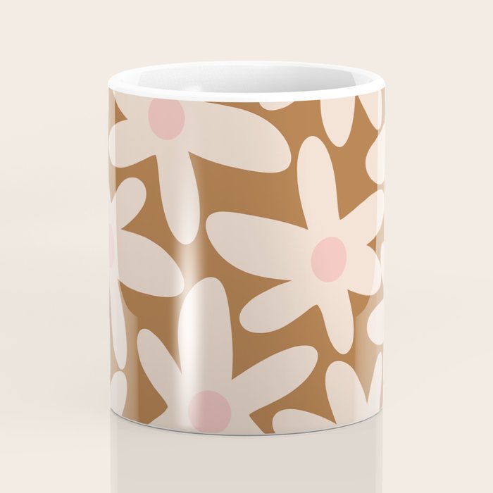 Daisy Time Retro Floral Pattern in Chocolate Brown and Blush Coffee Mug Gallery Image 4