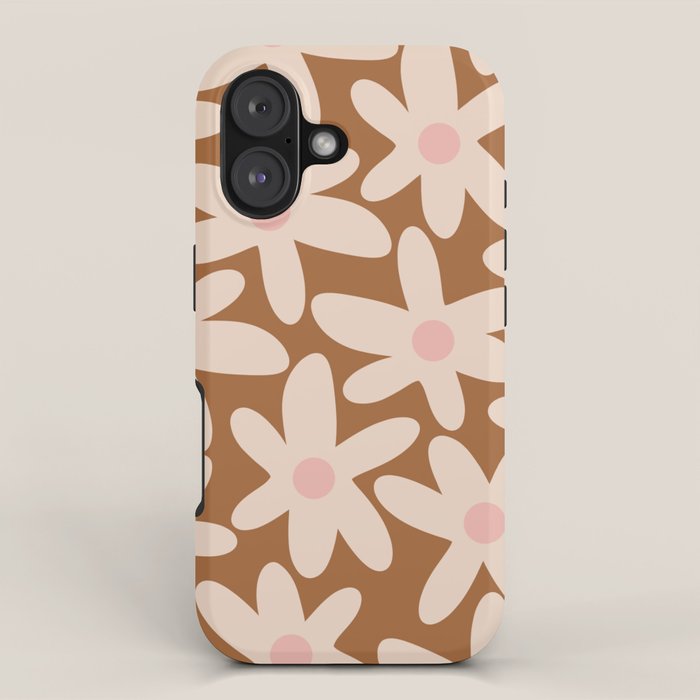 Daisy Time Retro Floral Pattern in Chocolate Brown and Blush iPhone Case Gallery Image 1