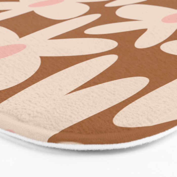 Daisy Time Retro Floral Pattern in Chocolate Brown and Blush Bath Mat Gallery Image 3