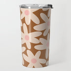 Daisy Time Retro Floral Pattern in Chocolate Brown and Blush Travel Mug Gallery Image 2