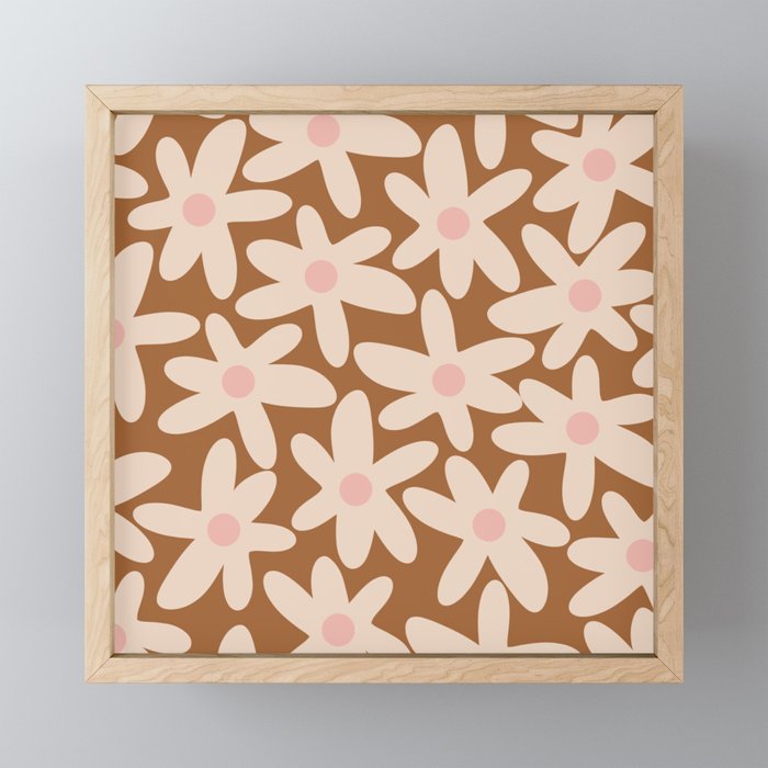 Daisy Time Retro Floral Pattern in Chocolate Brown and Blush Mini Art Print Gallery Image 1
