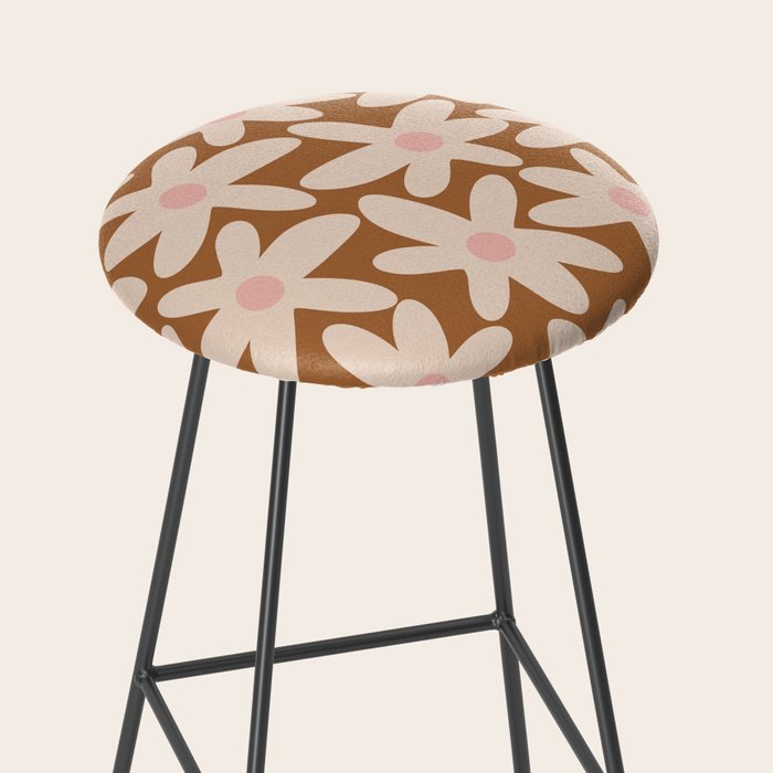 Daisy Time Retro Floral Pattern in Chocolate Brown and Blush Stool Gallery Image 2