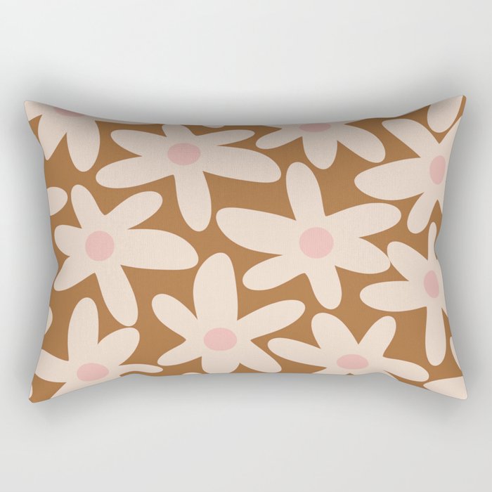 Daisy Time Retro Floral Pattern in Chocolate Brown and Blush Rectangular Pillow Gallery Image 2