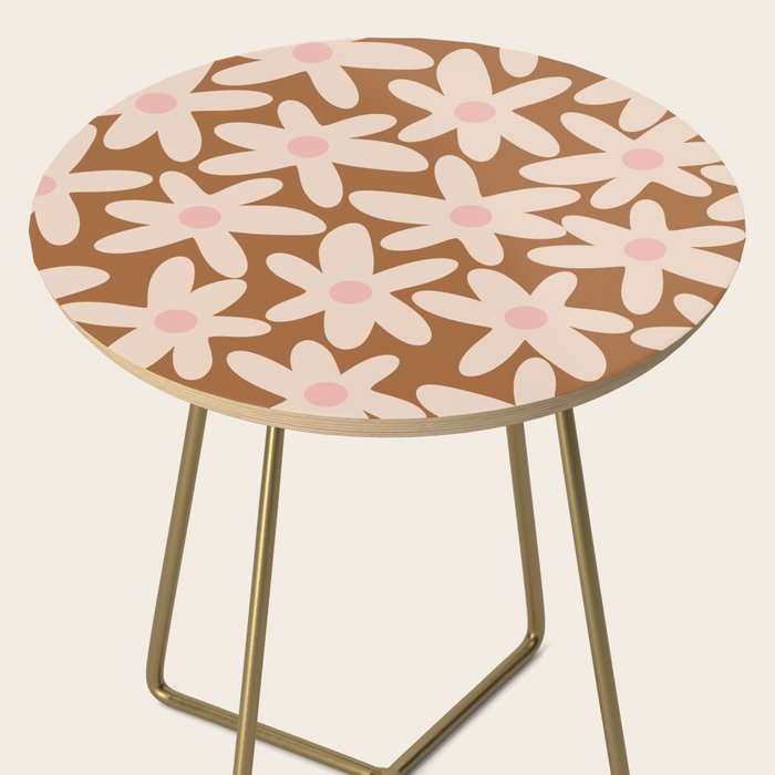 Daisy Time Retro Floral Pattern in Chocolate Brown and Blush Side Table Gallery Image 2