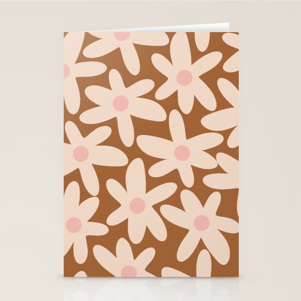 Daisy Time Retro Floral Pattern in Chocolate Brown and Blush Stationery Card Gallery Image 1