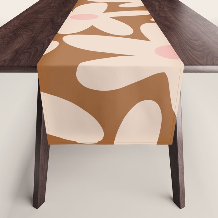 Daisy Time Retro Floral Pattern in Chocolate Brown and Blush Table Runner Gallery Image 1
