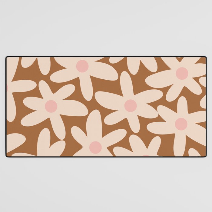 Daisy Time Retro Floral Pattern in Chocolate Brown and Blush Desk Mat Gallery Image 3